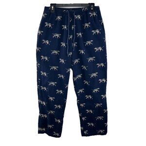 LL Bean Sz M Dog Flannel Sleep Pajama PJ Pants Blue Pockets Mens Pockets Cotton